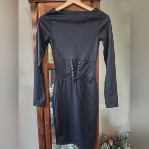 H&M Divided Black Corset Front Lacing Long Sleeve Dress